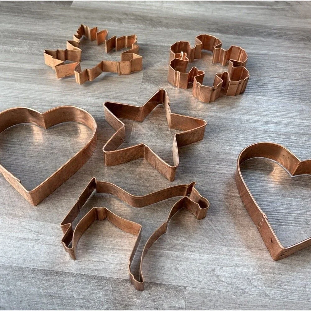 Vintage Copper Cookie Cutter Set Lot 6 Horse Snowflake Star Maple Leaf Hearts XL